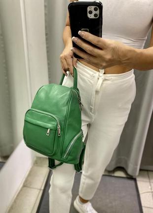 Рюкзак зелений яскравий рюкзак шкіряний італійський рюкзак рюкзак зелёный яркий4 фото