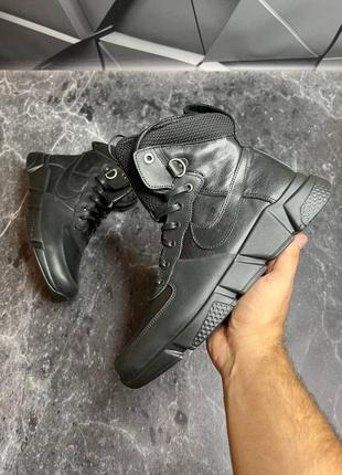 Стильні чоловічі черевики шкіряні зимові на хутрі чорні (на зиму,зима 2022-2023)2 фото