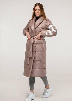 Зимняя стильная женская куртка бежевого цвета, р 44-58