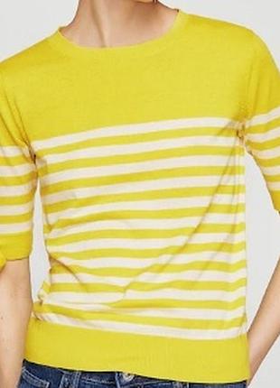 Желтый в белую полоску летний джемпер тонкой вязки с коротким рукавом mango
