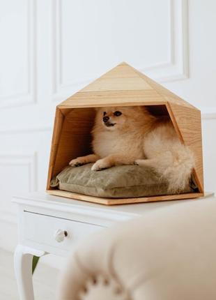 Будинок-лежанка дизайнерська для кота, собаки з натурального дерева cave 45х45х40 ясен 003-15 фото