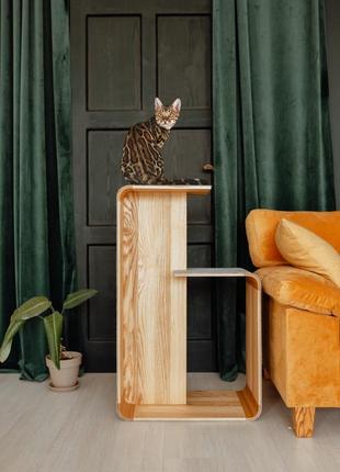 Ігровий куточок-когтеточка для кота, дизайнерський з натурального дерева sport 57х32х92 ясен 006-15 фото