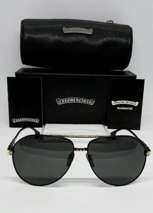 Chrome hearts стильные мужские солнцезащитные очки капли черные с золотом поляризированные2 фото