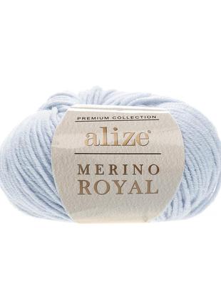 Пряжа для вязания alize merino royal 480 світло синій ализе мерино роял 100% шерсть