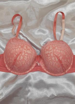 Идеальный розовый кораловый кружевной винтажный секси сексуальный пудровый бюстгальтер лифчик с мягкими паролоновыми чашками без пушапа чашка в2 фото
