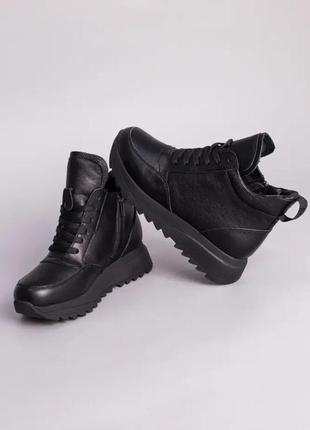 Стильные кроссовки женские сникерсы высокие кожаные,черные деми,осенние,весенние,еврозима на байке3 фото