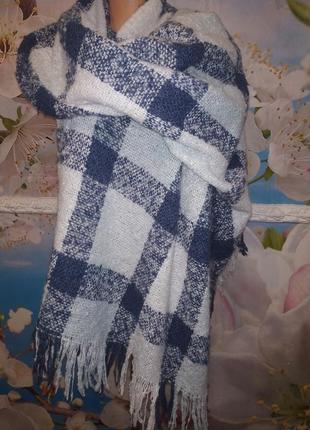 Шарф великий в клітку з бахромою