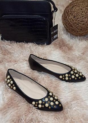 Жіночі балетки чорні з камінцями 36-41 р