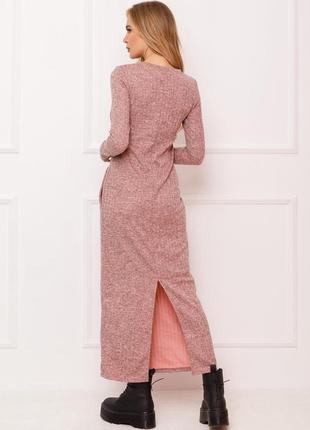Стильное теплое женское платье макси длинное платье с карманами демисезонное платье с разрезом ангоровое платье на осень3 фото