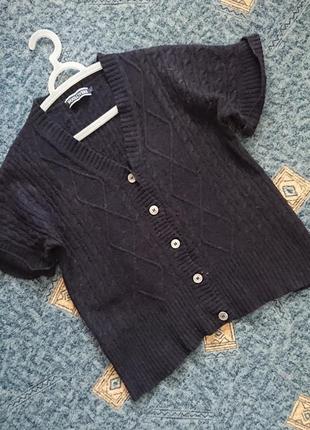 Шерстяной жилет оверсайз woolovers / теплый вязаный свитер-кардиган с коротким рукавом10 фото