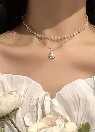 Ланцюжок 2 в 1, перлини і ланцюжок, підвіска