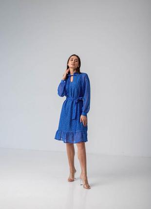 Синие шифоновое платье миди с длинным рукавом2 фото