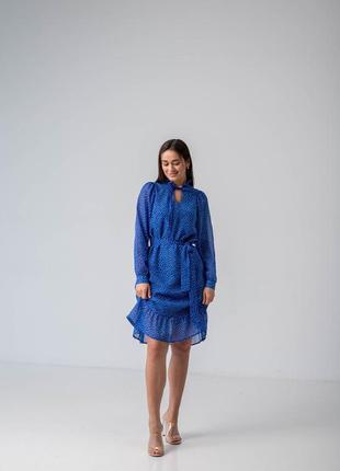 Синие шифоновое платье миди с длинным рукавом4 фото