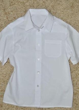 Рубашка из смеси хлопка белая с коротким рукавом 6-7 лет 116-128 см back to school2 фото