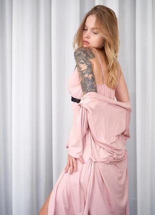 К88-66 рожевий віскозний комплект домашнього одягу халат і сорочка3 фото