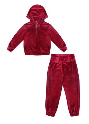 Костюм двійка дитячий, спортивний, велюровий, підлітковий, кофта з капюшоном, штани, бордовий5 фото