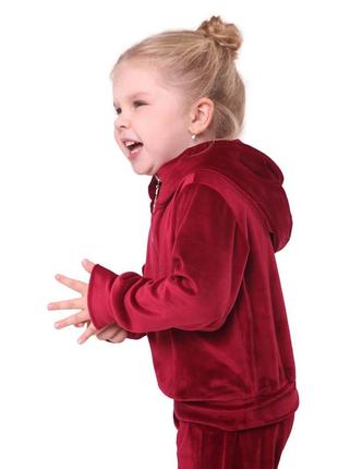 Костюм двійка дитячий, спортивний, велюровий, підлітковий, кофта з капюшоном, штани, бордовий3 фото