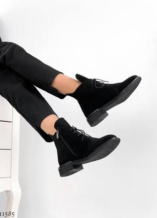 Чёрные замшевые туфли, ботинки, осенние, на каблуке