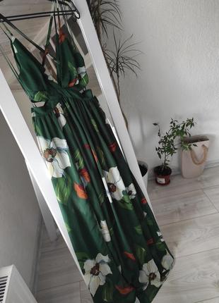Платье шифоновое макси с разрезами от fashionnova, сукня максі шифонова з вирізами зелена як zara