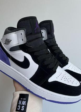 Кросівки air jordan retro1 black violet white1 фото