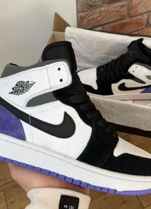 Кросівки air jordan retro1 black violet white2 фото