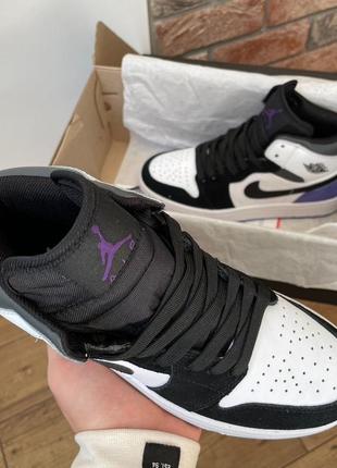 Кросівки air jordan retro1 black violet white6 фото