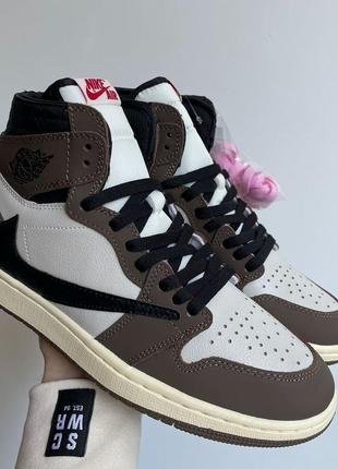 Кросівки air jordan 1 mid x travis scott brown1 фото