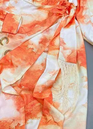 Неймовірна сукня в стилі тай-дай з поясом, декорованим бахромою5 фото
