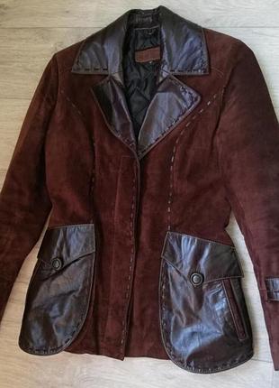 Удлиненный пиджак замшевый коричневый размер s