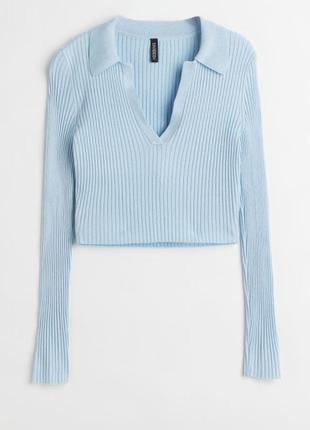 Стильный нежно-голубой укороченный свитер-топ1 фото