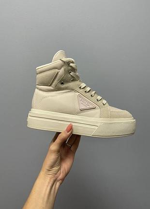 Кросівки re-nylon brushed sneakers high ‘beige’ not lux