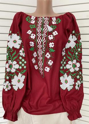 Натуральна яскрава вишиванка блуза з вишивкою