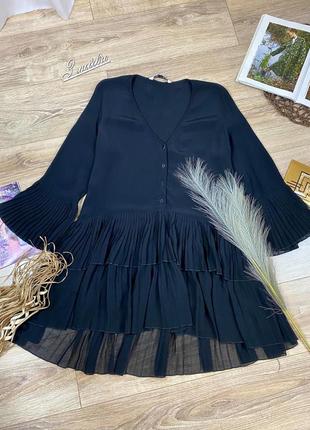 Zara із недавніх колекцій стильно плісерована шифонова блуза туніка 🔥4 фото