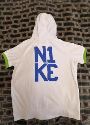 Чоловіча футболка-желетка nike dri-fit біло-зеленого кольору з принтом розмір m-l оригінал! з капюшоном, логотипом.2 фото