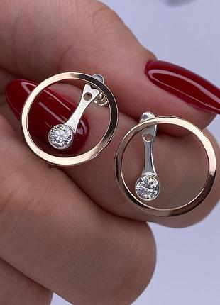 🇺🇦серьги серебро 925° с золотыми пластинами 375°, 1030.50