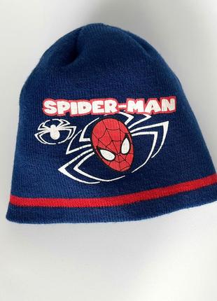 Синяя шапка marvel  spider-man человек паук на 6-10 лет (52см)