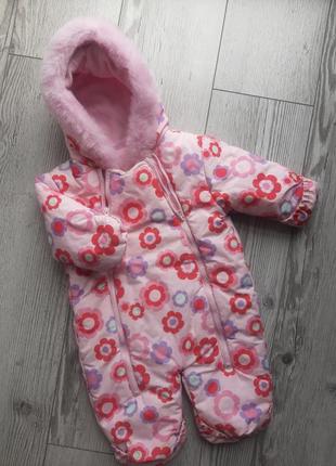 Теплый комбинезон на девочку утепленный с флисовой подкладкой