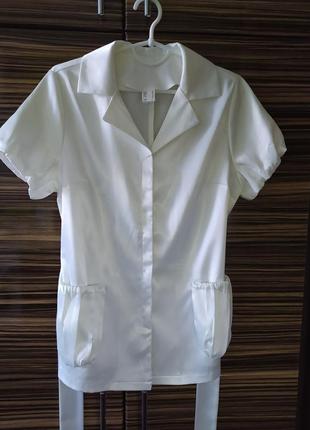Распродажа!!! красивая атласная блуза с поясом молочная bonprix
