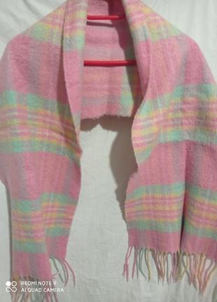 Шерстяной толстый теплый светлый розовый широкий шарф шерсть вовна вовняний3 фото