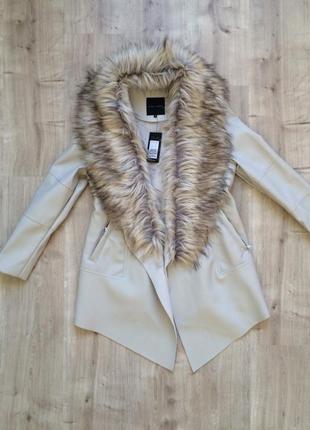 Куртка-пальто new look с меховым воротником (симметричный крой / waterfall jacket), новая с биркой