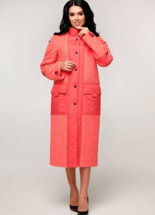 Демисезонное комбинированное женское пальто1 фото