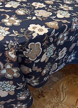 Скатертина тефлонова водовідштовхувальна розмір 110*180 см туреччина квіти синього кольору