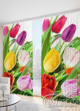 Фото штори "букети яскравих тюльпанів" висота - 2,95 м, ширина - 2,0 м (2 полотна по 1,0 м), тасьма