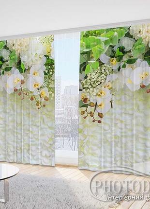 Фото штори "ламбрекени з білих орхідей", висота - 2,50 м, ширина - 3,0 м (2 полотна по 1,50 м), тасьма1 фото