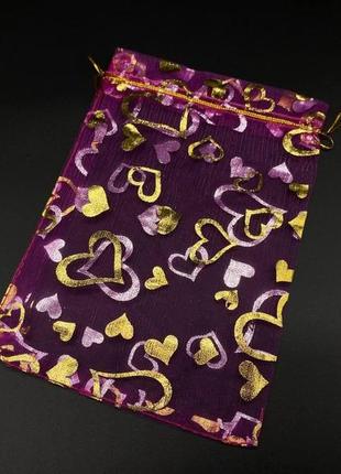 Подарункові мішечки з органзи пакувальні колір рожеве серце. 13х18см / подарункові мішечки з органзи пакувальні колір рожеве