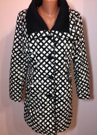 Пальто стильное утепленное в диагональную черно-белую клетку, spoom (2535)