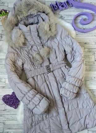 Жіночий пуховик point стьобаний з натуральним хутром сірий розмір s (42-44)