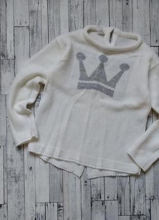 В'язаний светр на дівчинку білий з короною на ріст 104 см