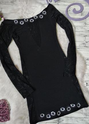 Платье черное женское с гипюром черное размер 42 xs2 фото