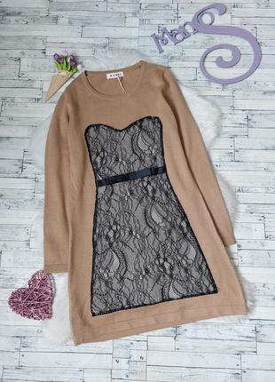 Платье коричневое manni с гипюром трикотажное размер 44 s